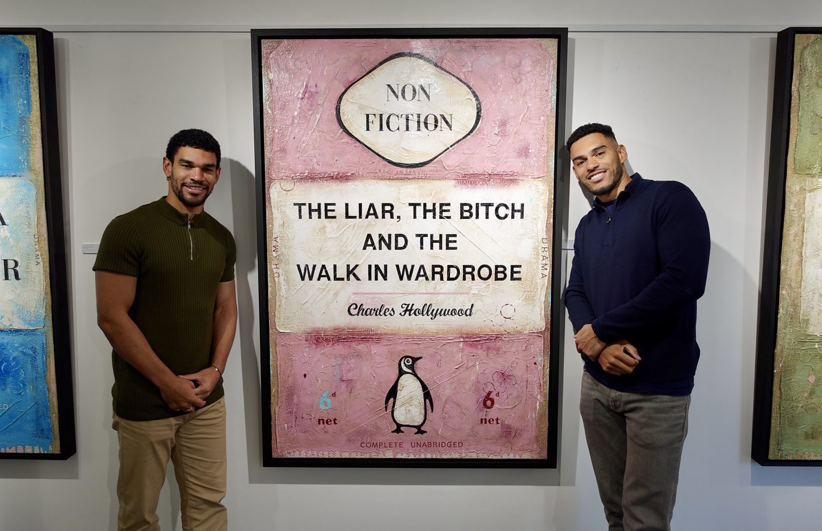 Charles Hollywood — brothers Jackson and Wilson beside their painting The Liar, The Bitch And The Walk In Wardrobe at The Drang Gallery