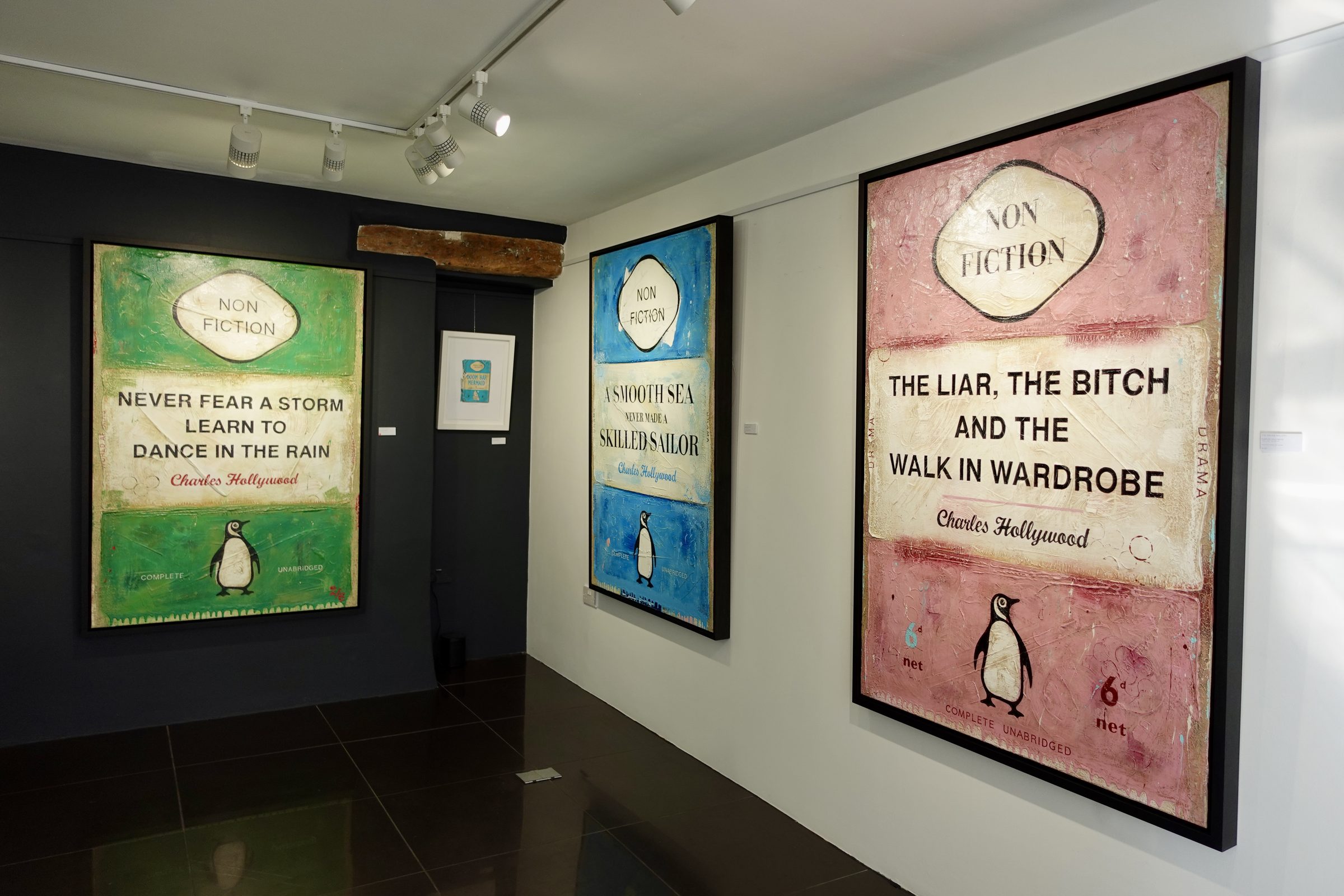 Installation view of Charles Hollywood paintings at The Drang Gallery
